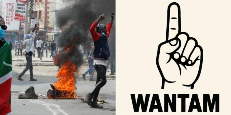 A collage of a photo from the 2025 Saba Saba protests and a graphic depicting the 'Wantam' slogan.
